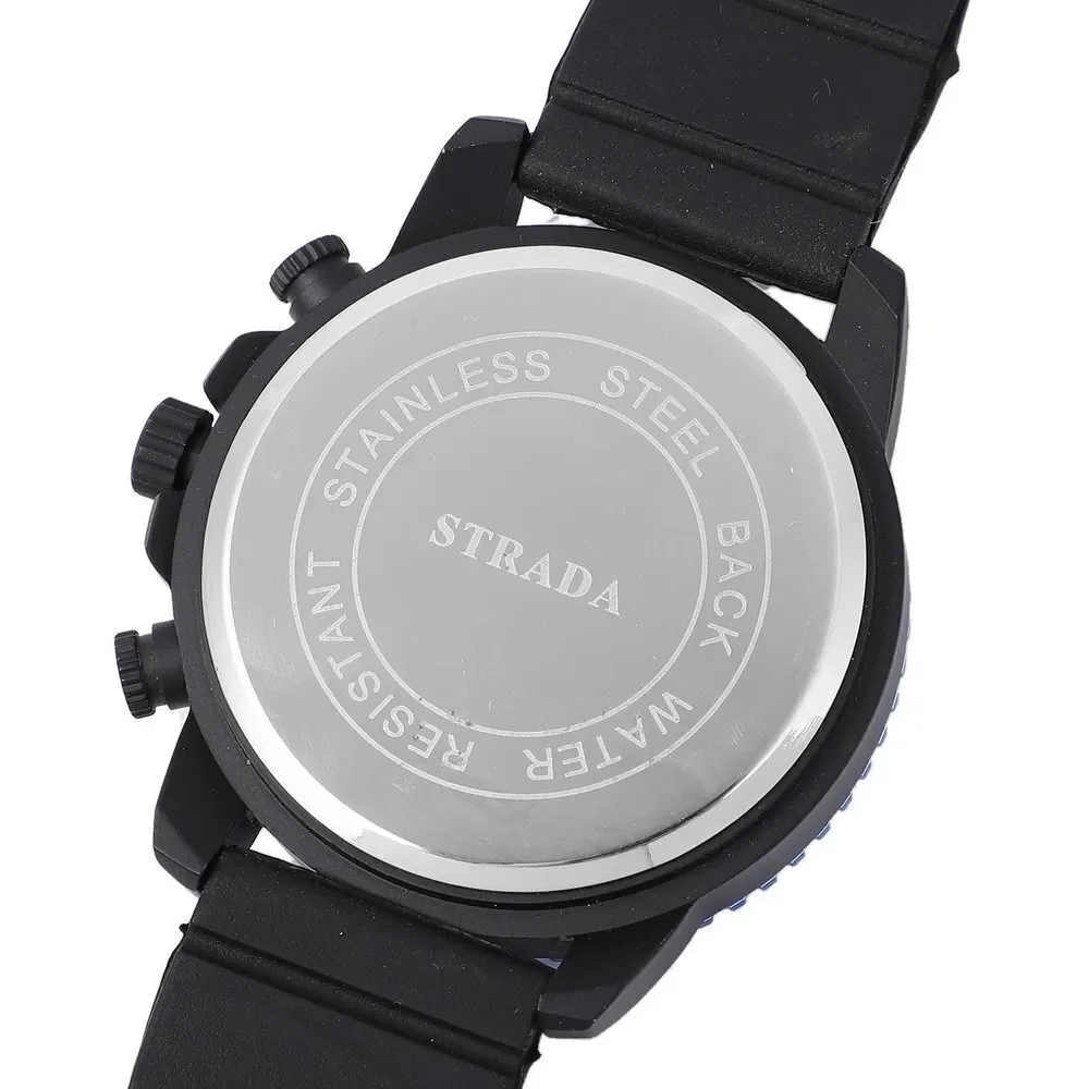 STRADA Watch with Black, Blue False Chronograph Dial and Black Silicone Strap